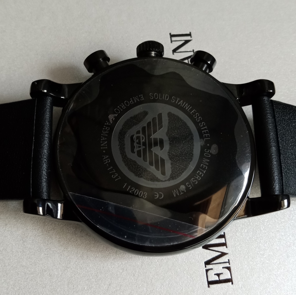 SOLD - Emporio Armani AR1737 Black Dial Black PVD Steel Unisex Chronograph Watch - Picture 7 of 14